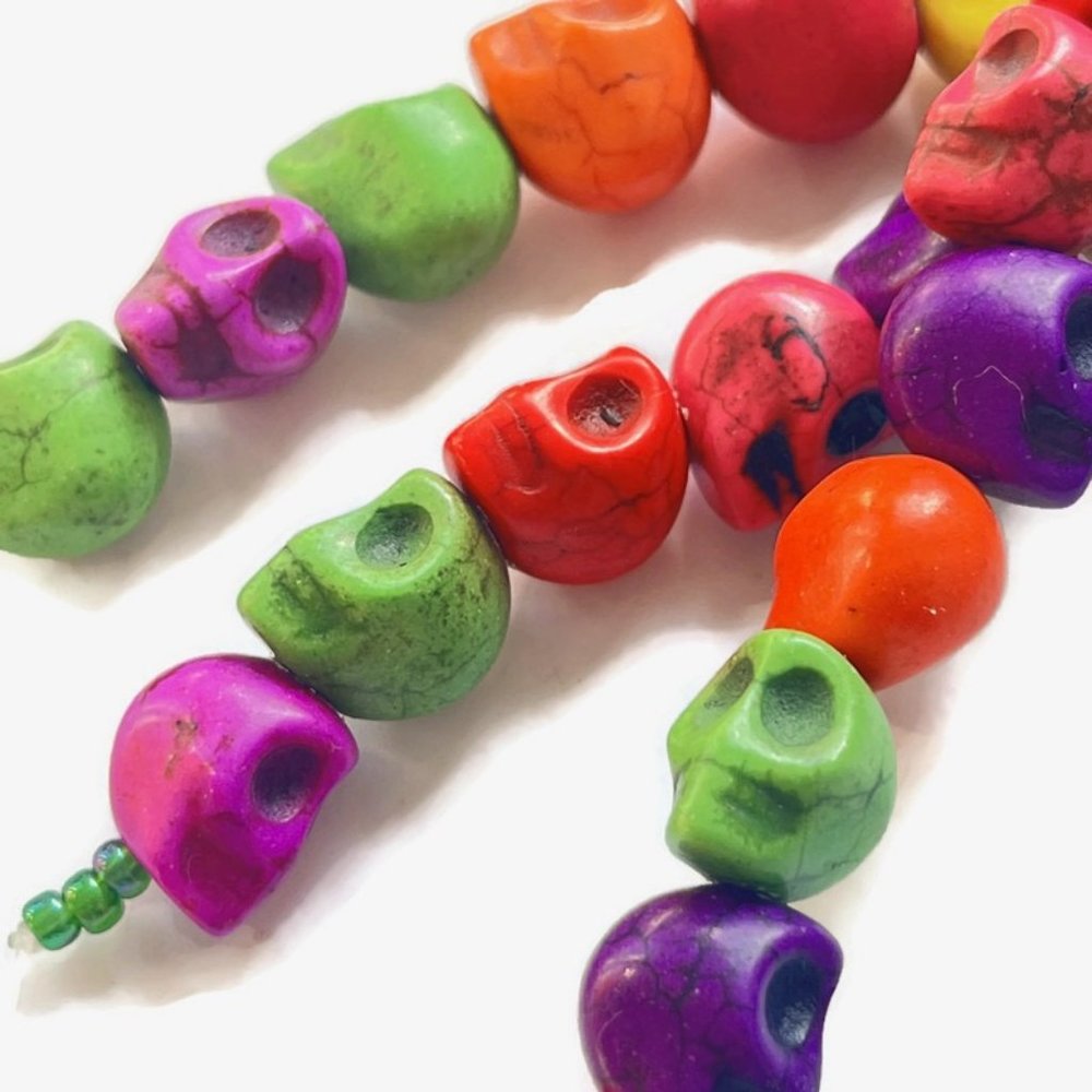 🔥$1 Clearance Multi Colour Howlite Skull Beads 12mm X 12mm X 9.5mm (13)